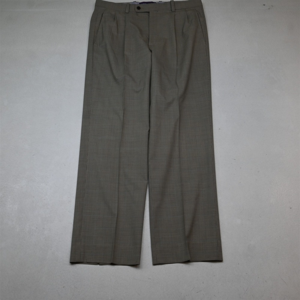 Aristo 33x30 Brown Micro Houndstooth Wool Pleated Classic Dress Mens Pants